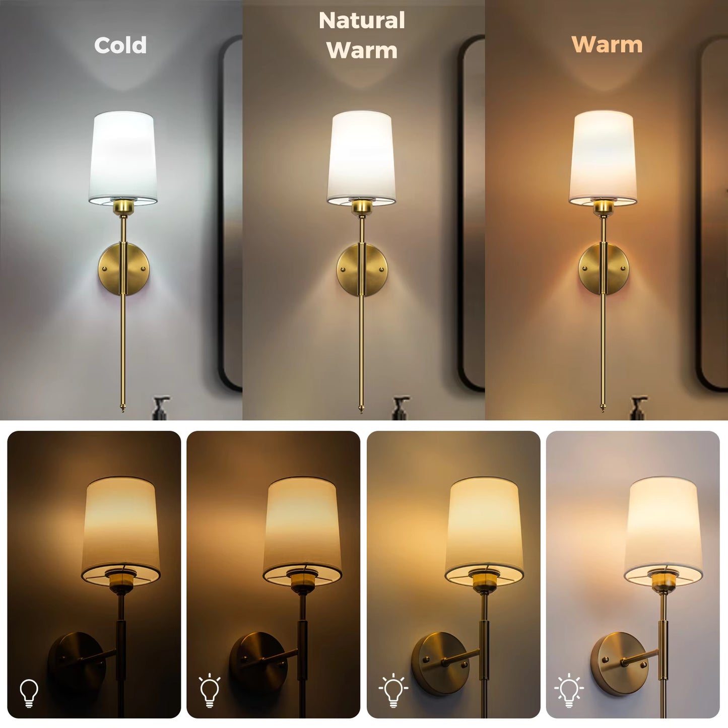 2Pack Cordless Gold Wall Sconces