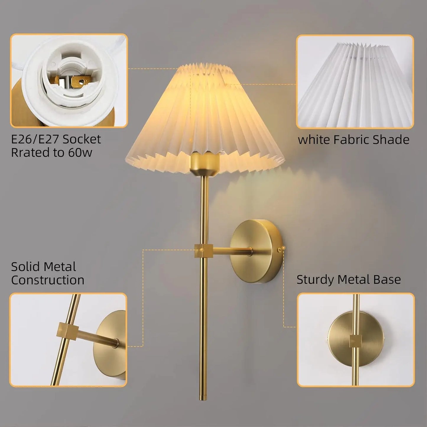 Fabric Shade Gold Wall Sconces Set - Decorstly