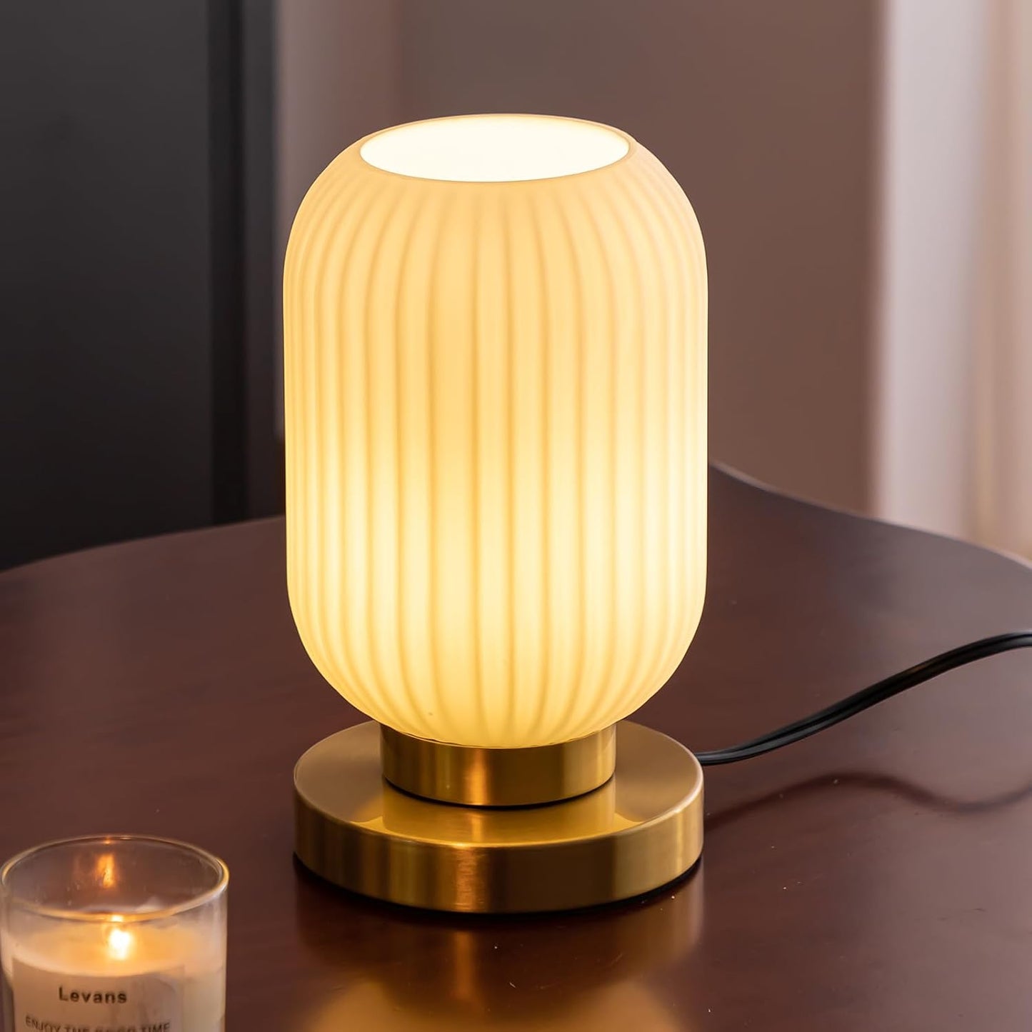 Mid Century Ribbed Glass Shade Table Lamp