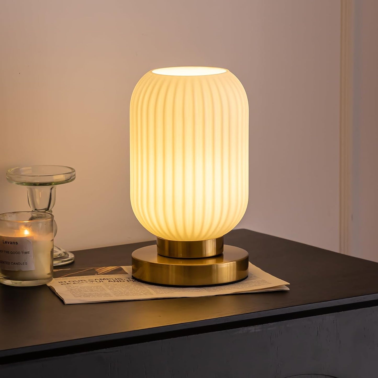 Mid Century Ribbed Glass Shade Table Lamp