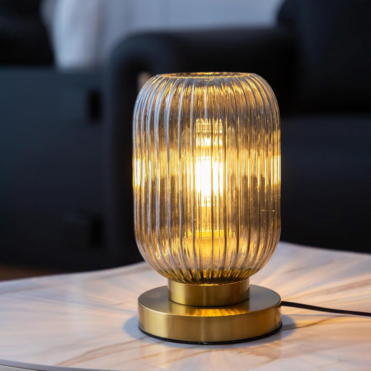 Mid Century Ribbed Glass Shade Table Lamp