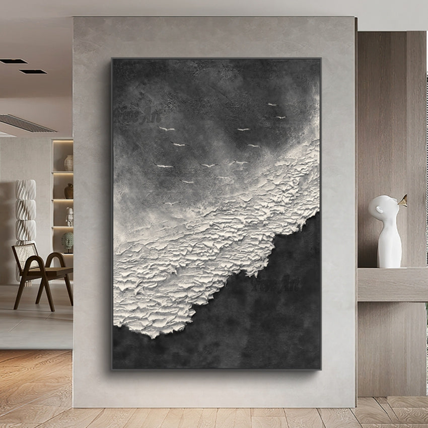 Abstract Black White Texture Handmade Wall Art
