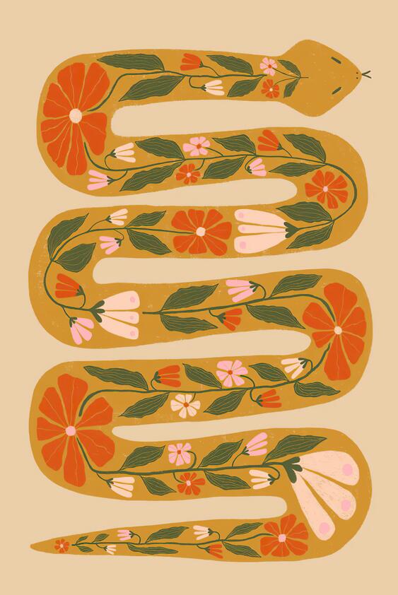 Abstract Flower Snake Canvas Wall Art