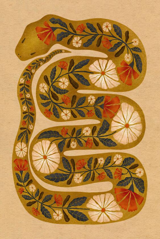 Abstract Flower Snake Canvas Wall Art