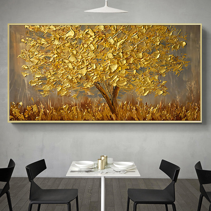 Abstract Gold Tree Textured Wall Art