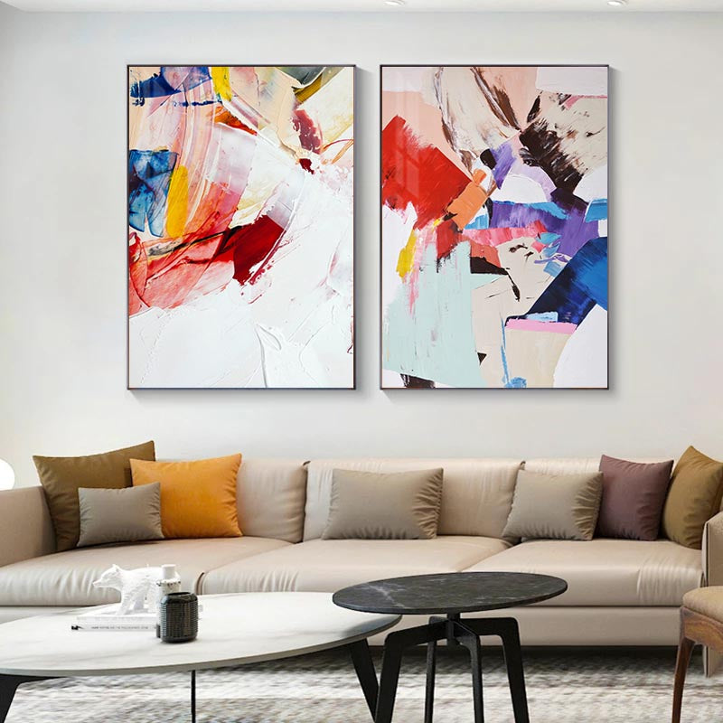 Abstract Warm Red Blue Color Canvas Wall Art