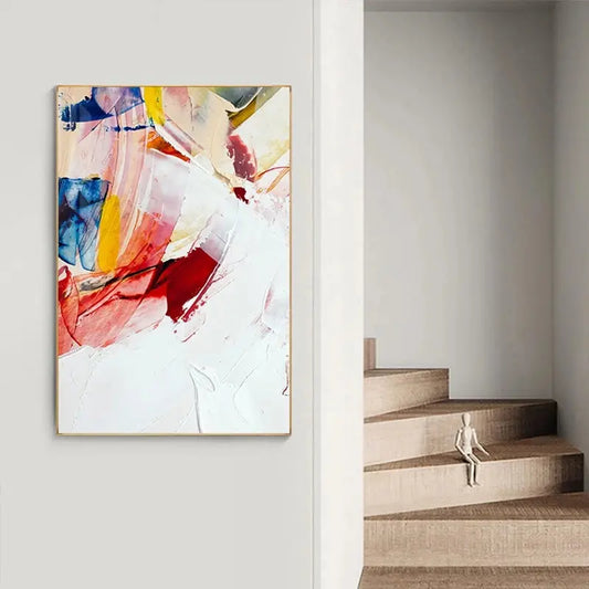 Abstract Warm Red Blue Color Canvas Wall Art - Decorstly
