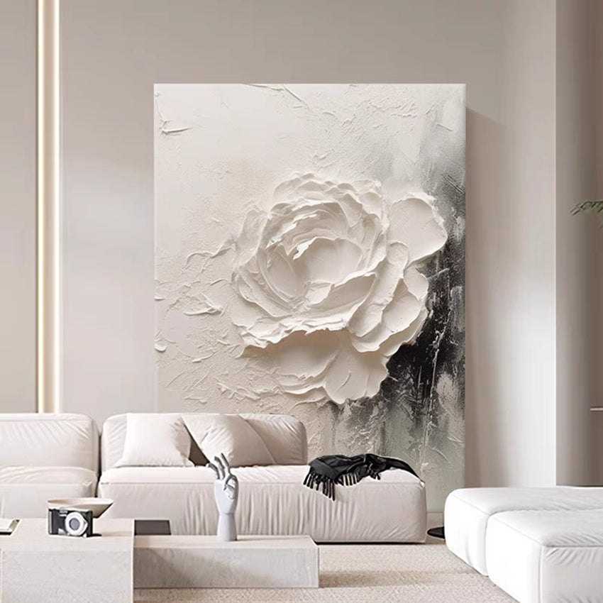 White Textured Flower Acrylic Painting