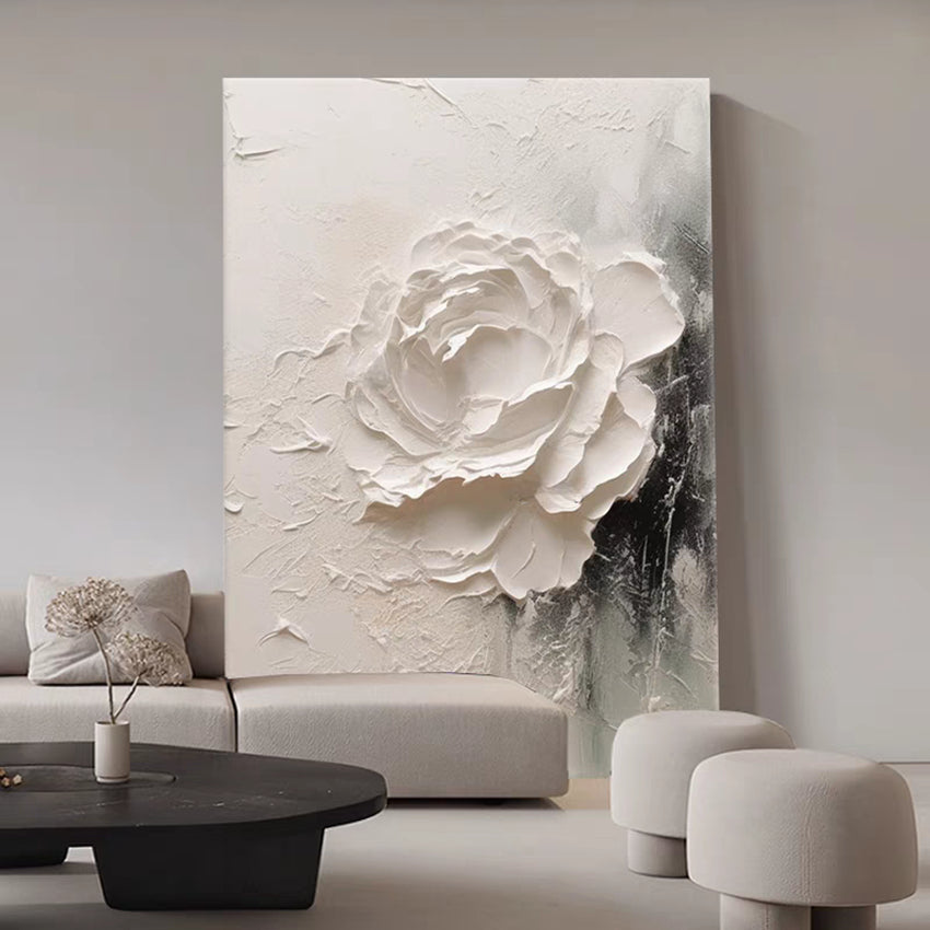 White Textured Flower Acrylic Painting