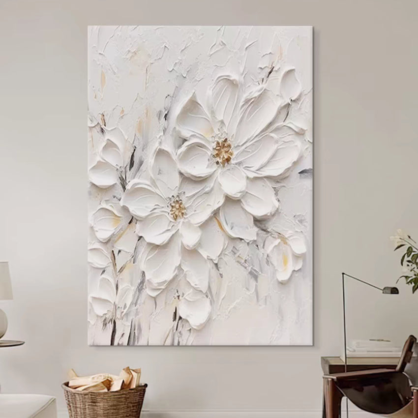 White Textured Flower Acrylic Painting