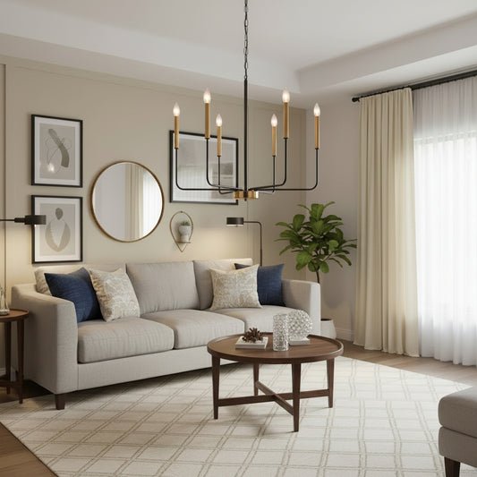 Modern chandelier with gold accents in a room setting