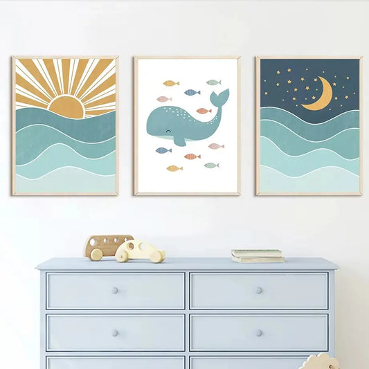 Boho Blue Sea Canvas Prints Wall Art - Decorstly