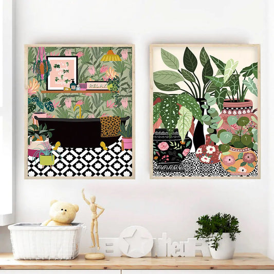 Botanical House Plants Leaves Canvas Wall Art - Decorstly