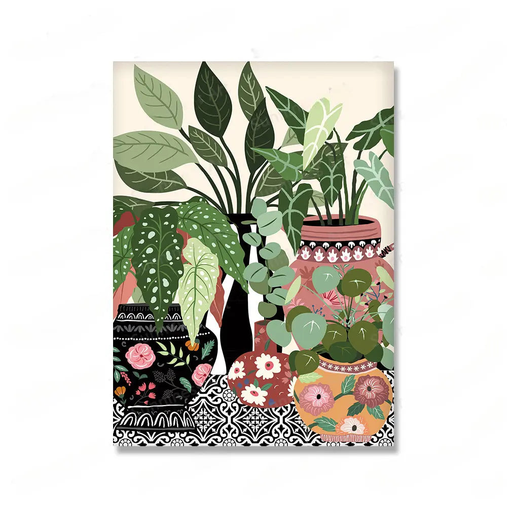 Botanical House Plants Leaves Canvas Wall Art - Decorstly