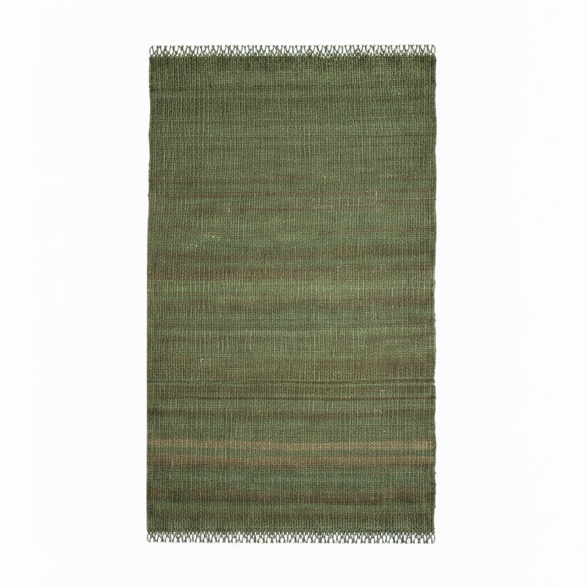 Green woven rug with a textured pattern