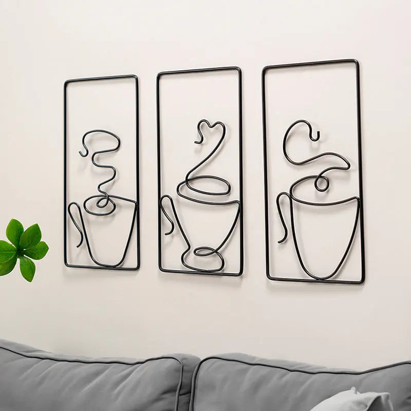 Coffee Cup Lines Metal Wall Art - Decorstly
