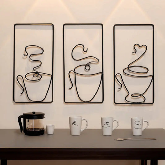 Coffee Cup Lines Metal Wall Art - Decorstly