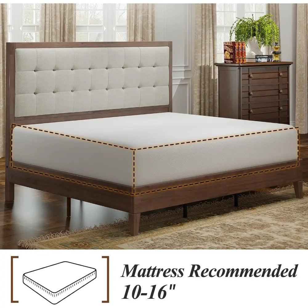 Full Sized Tufted Solid Wood Platform Bed Frame - Decorstly