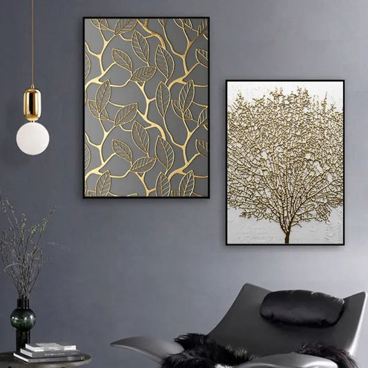 Golden Abstract Cotton Canvas Wall Art - Decorstly