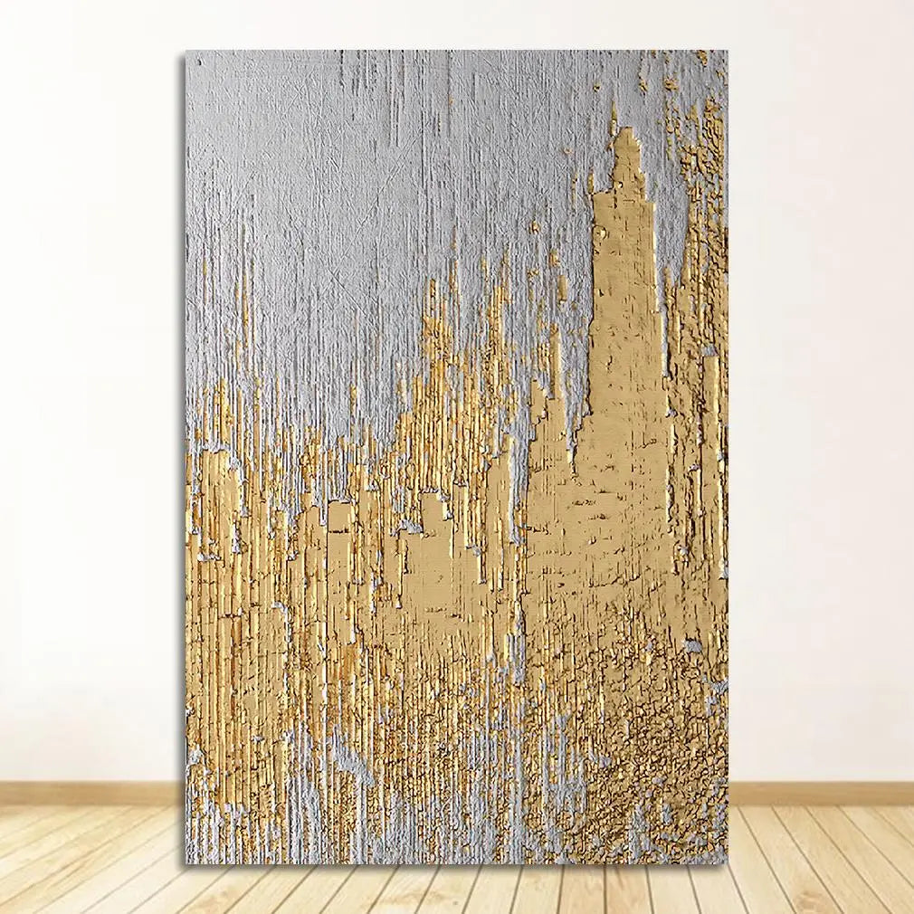 Golden Abstract Cotton Canvas Wall Art - Decorstly