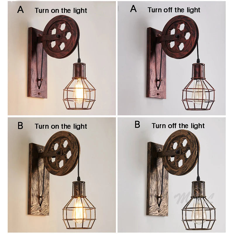 Vintage Lifting Pulley Wall Sconce