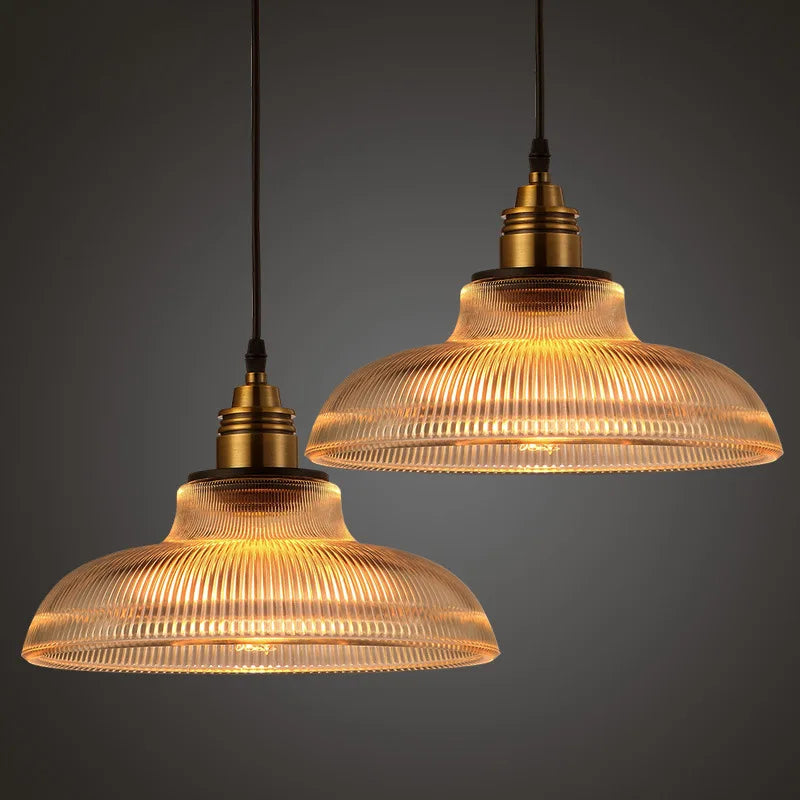 Striped Lid Glass Pendant Light