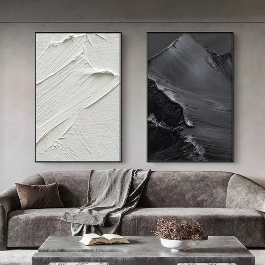 Handcrafted Dark White Mountain Paintings - Decorstly