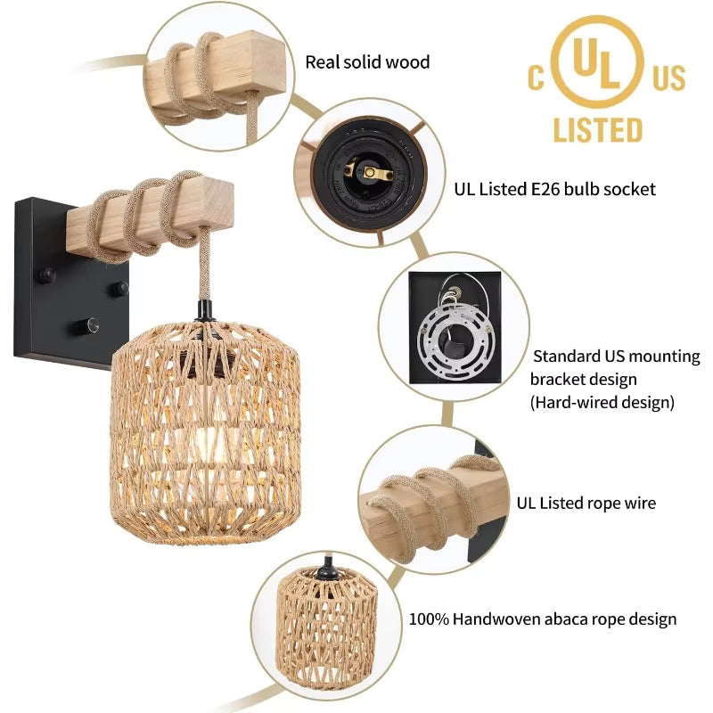 Hemp Rope Rattan Wall Lamp buit and material and design
