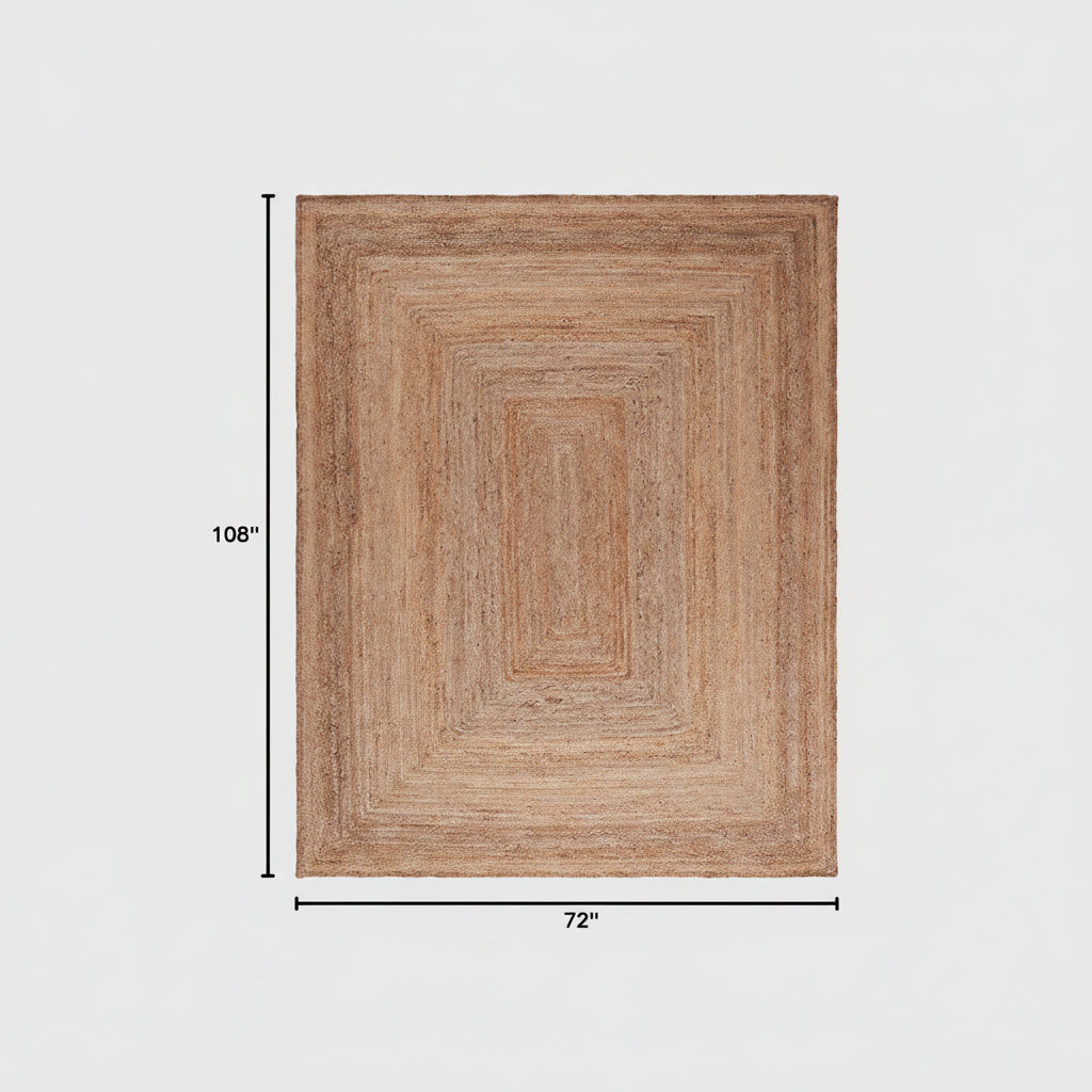 Beige braided rug with dimensions 72" x 108" on a plain background