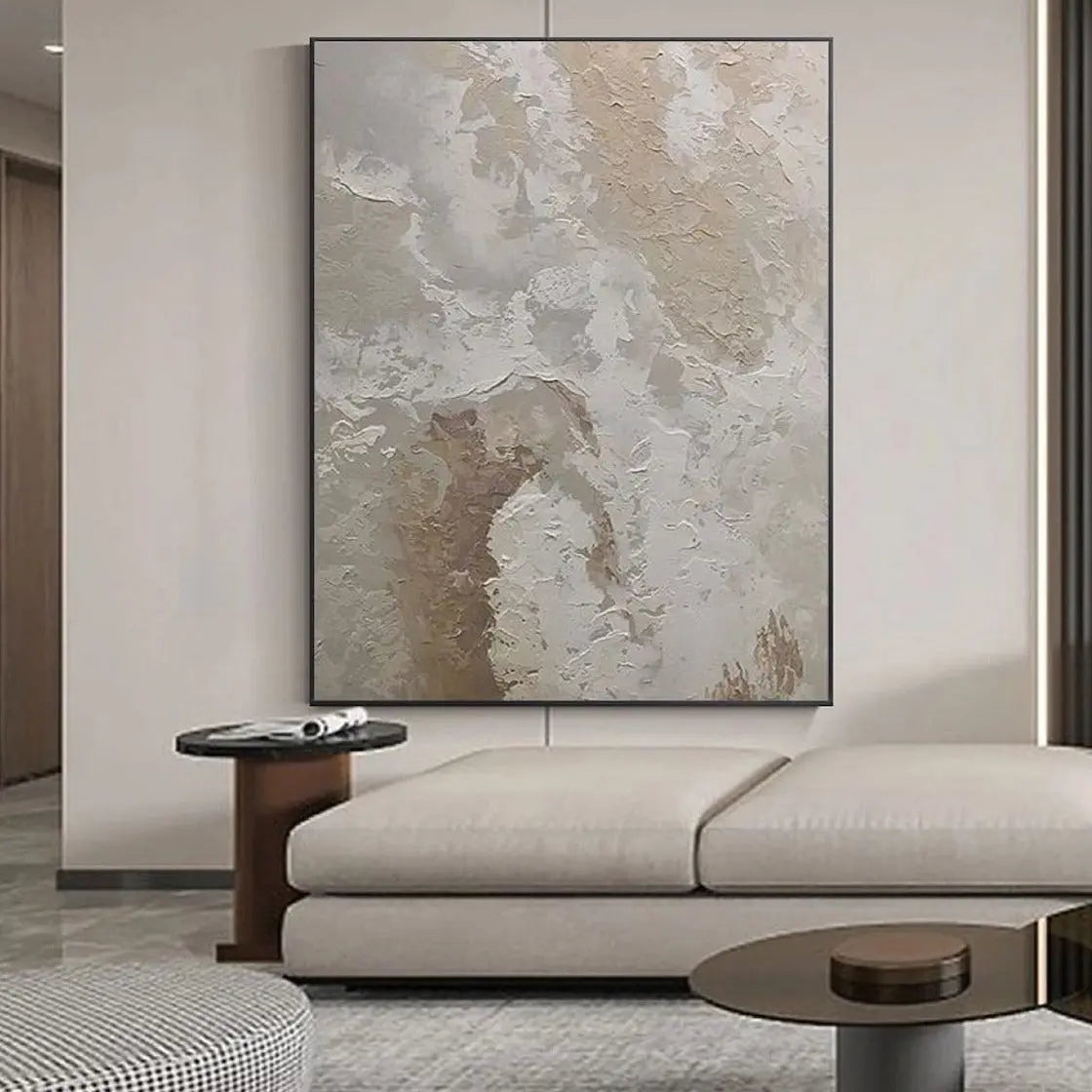 Minimalist Beige White Texture Wall Art - Decorstly