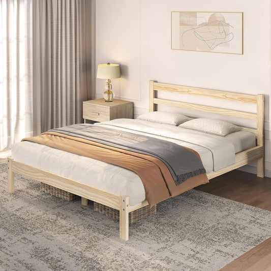 Minimalist Solid Pine Wood Bed Frame - Decorstly