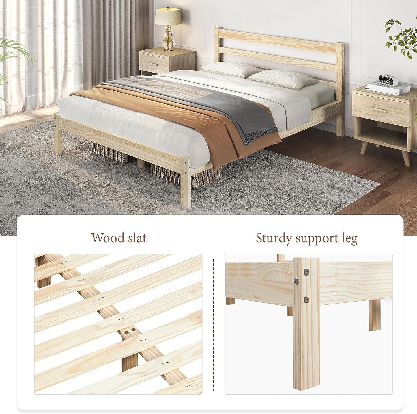 Minimalist Solid Pine Wood Bed Frame