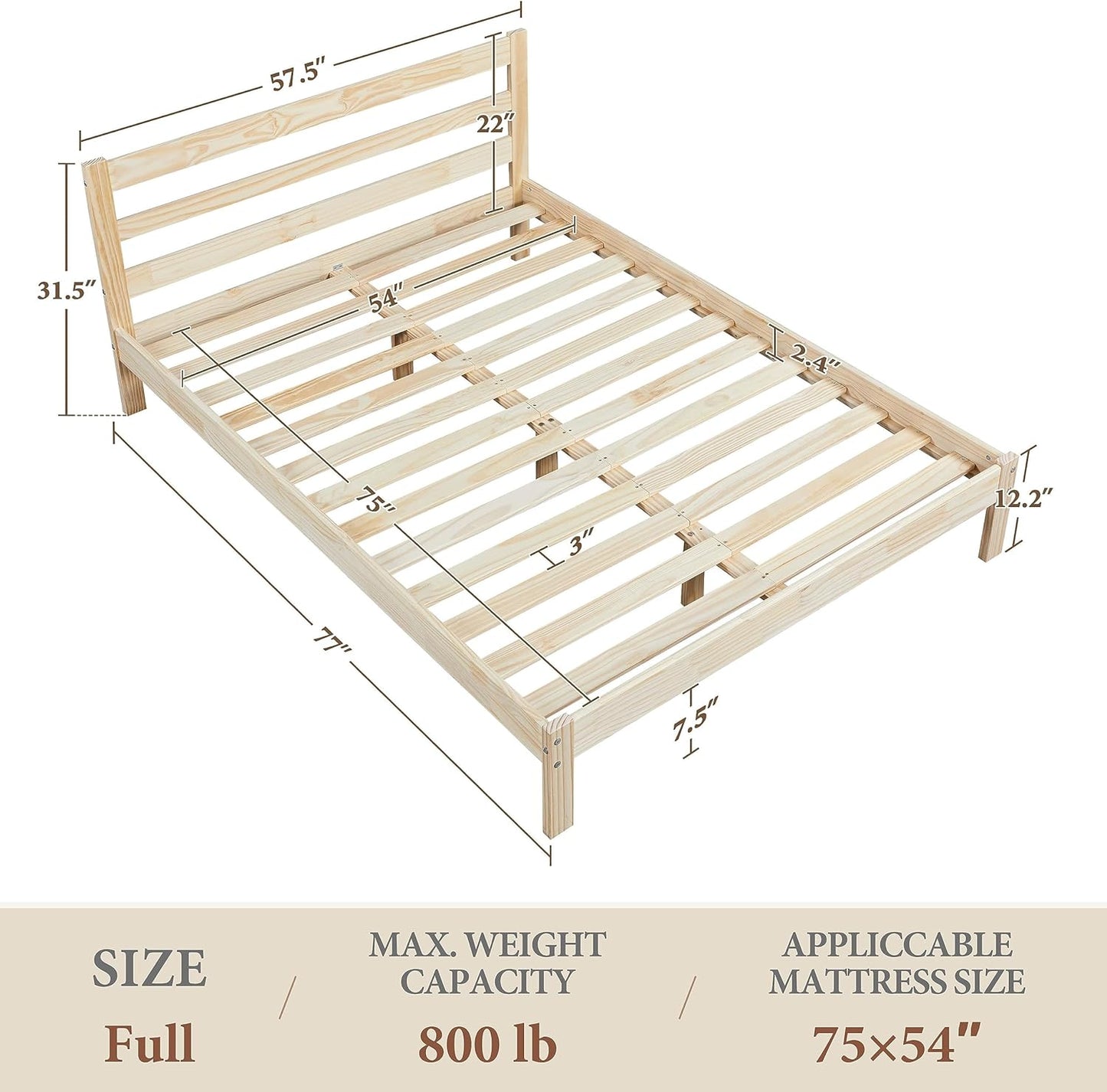 Minimalist Solid Pine Wood Bed Frame
