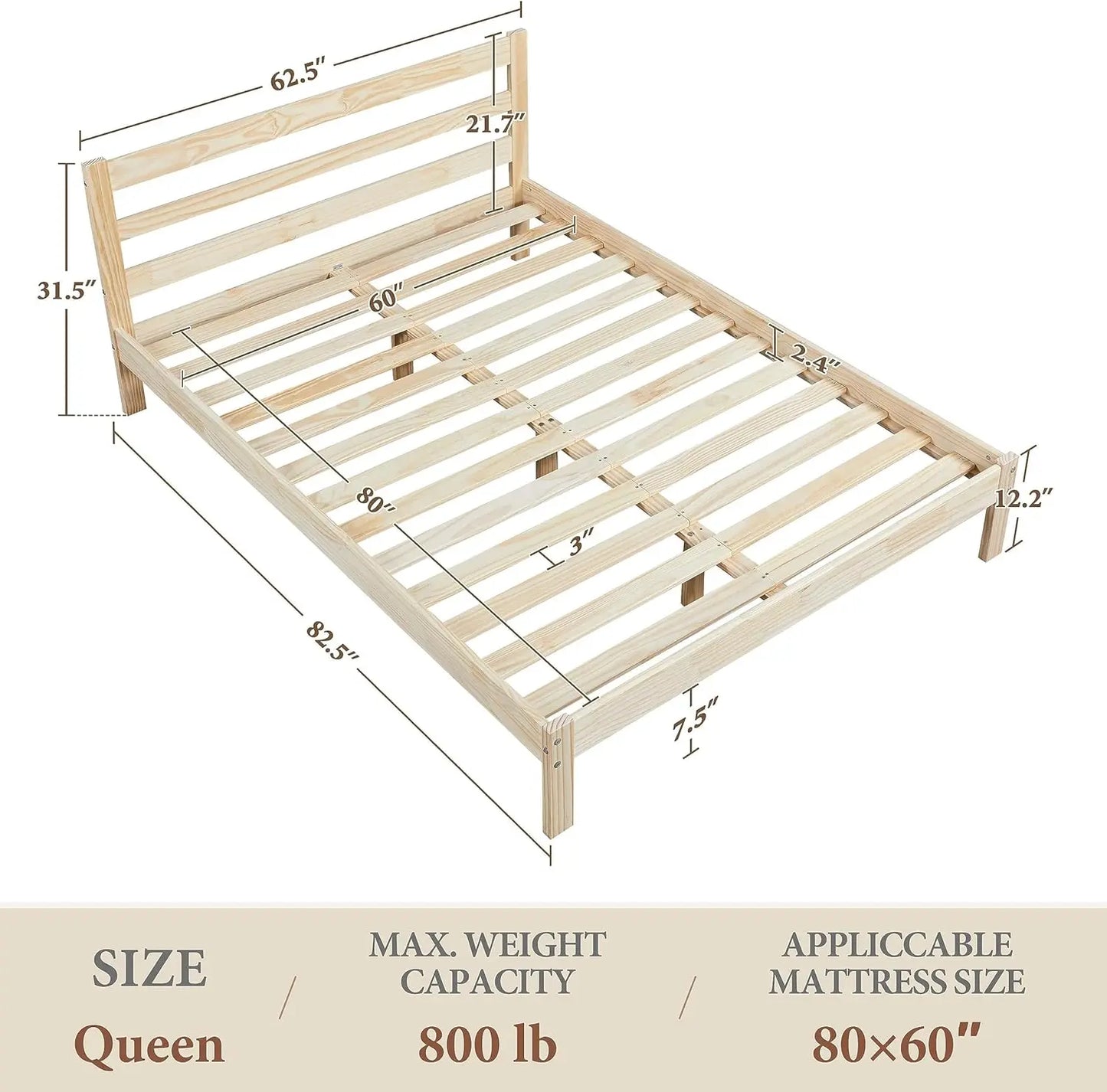 Minimalist Solid Pine Wood Bed Frame - Decorstly