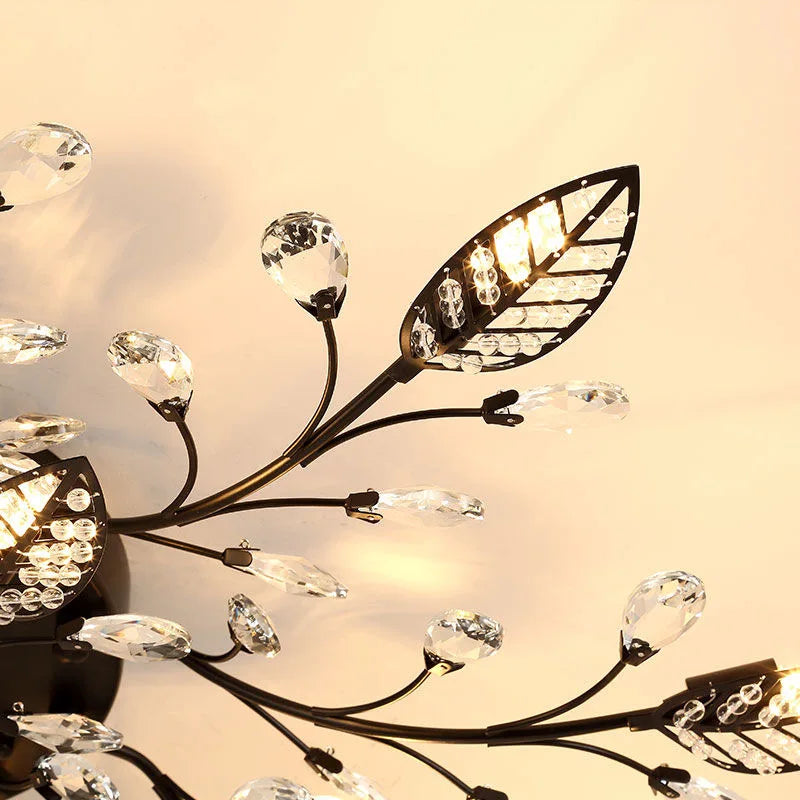 Metal Gold Frame Crystal Leaf Chandelier