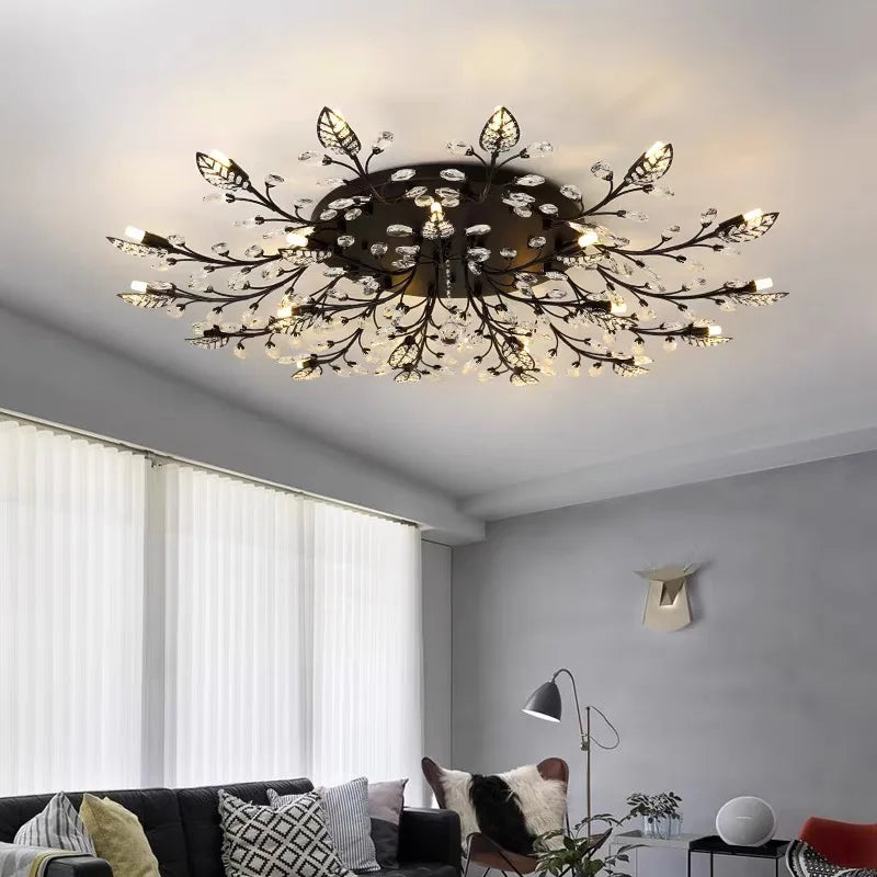 Metal Gold Frame Crystal Leaf Chandelier