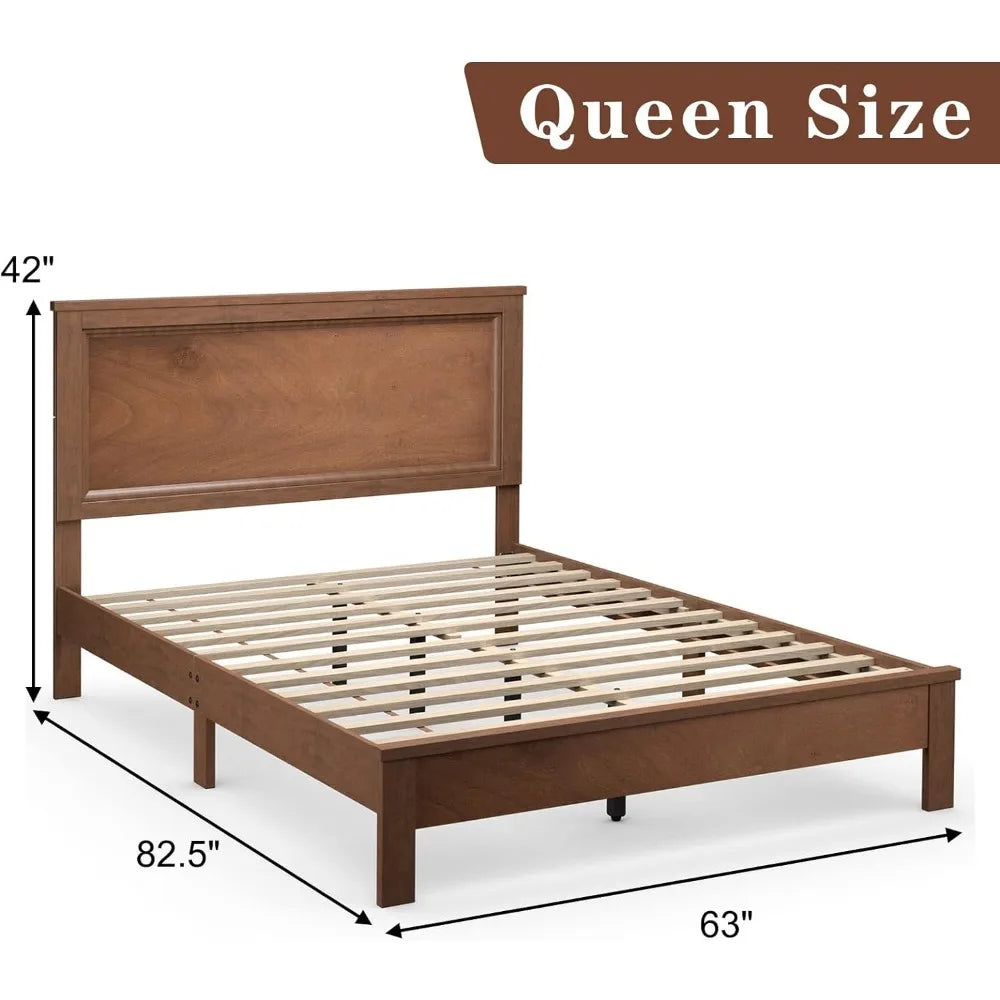 Mid Century Rubber Wood Bed Frame
