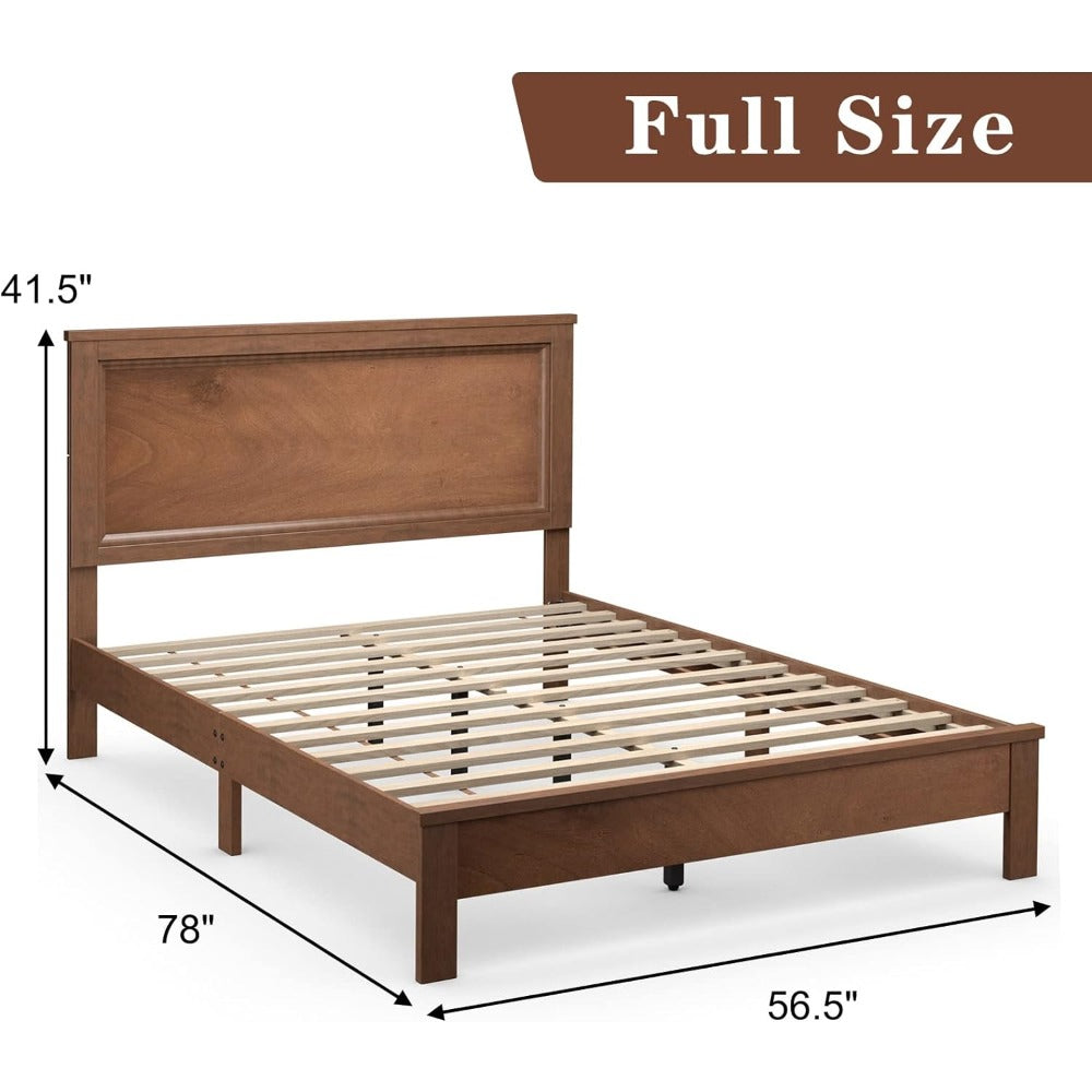 Mid Century Rubber Wood Bed Frame