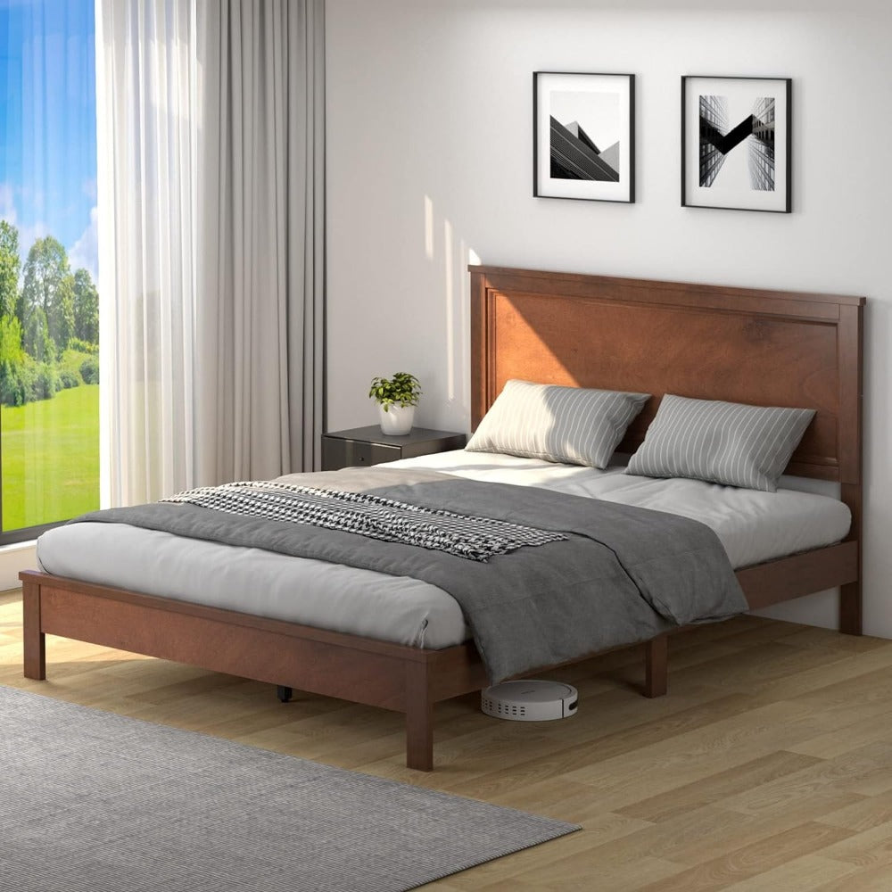 Mid Century Rubber Wood Bed Frame