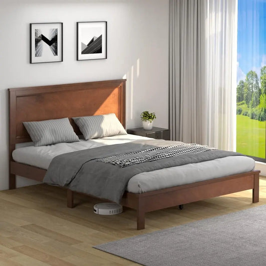 Mid Century Rubber Wood Bed Frame - Decorstly