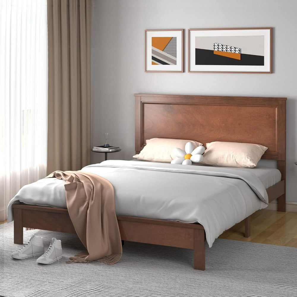 Mid Century Rubber Wood Bed Frame