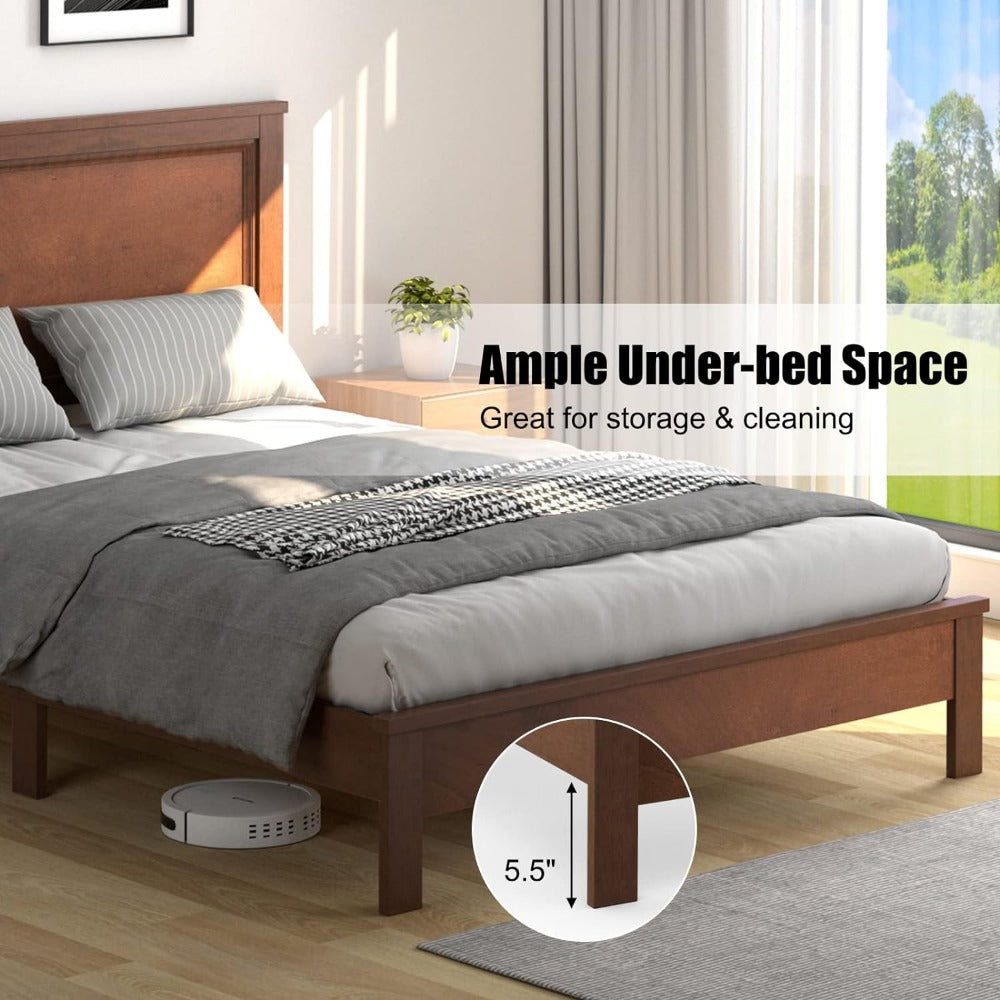 Mid Century Rubber Wood Bed Frame