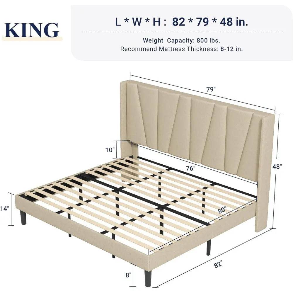 Modern Geometric Wingback Headboard Bed Frame - Decorstly