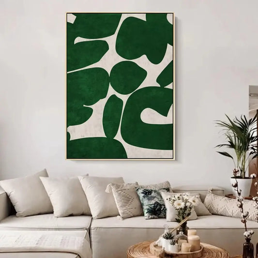 Modern Green White Abstract Painting Art - Decorstly