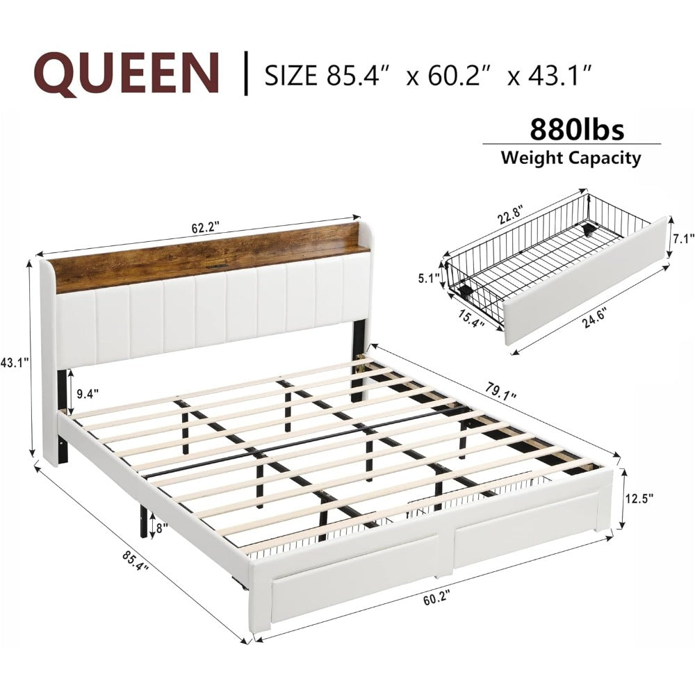Modern White Storage Bed Frame