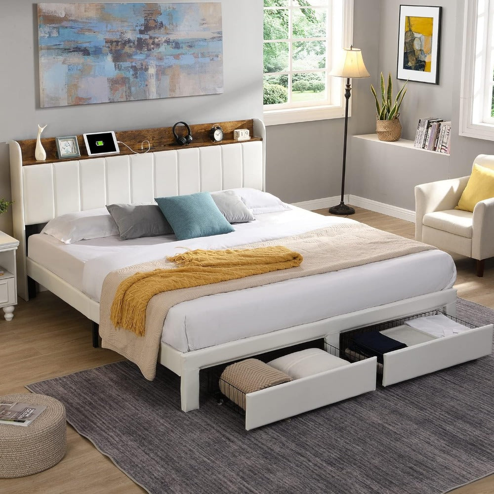 Modern White Storage Bed Frame
