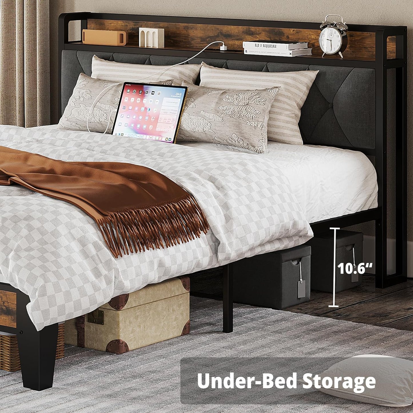Wood Storage Headboard Bed Frame