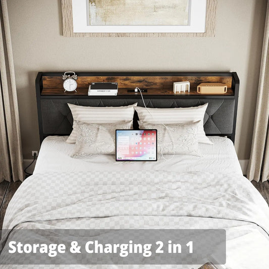 Wood Storage Headboard Bed Frame - Decorstly