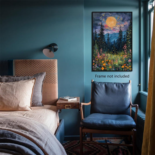 Moon Above The Wildflowers Canvas Painting