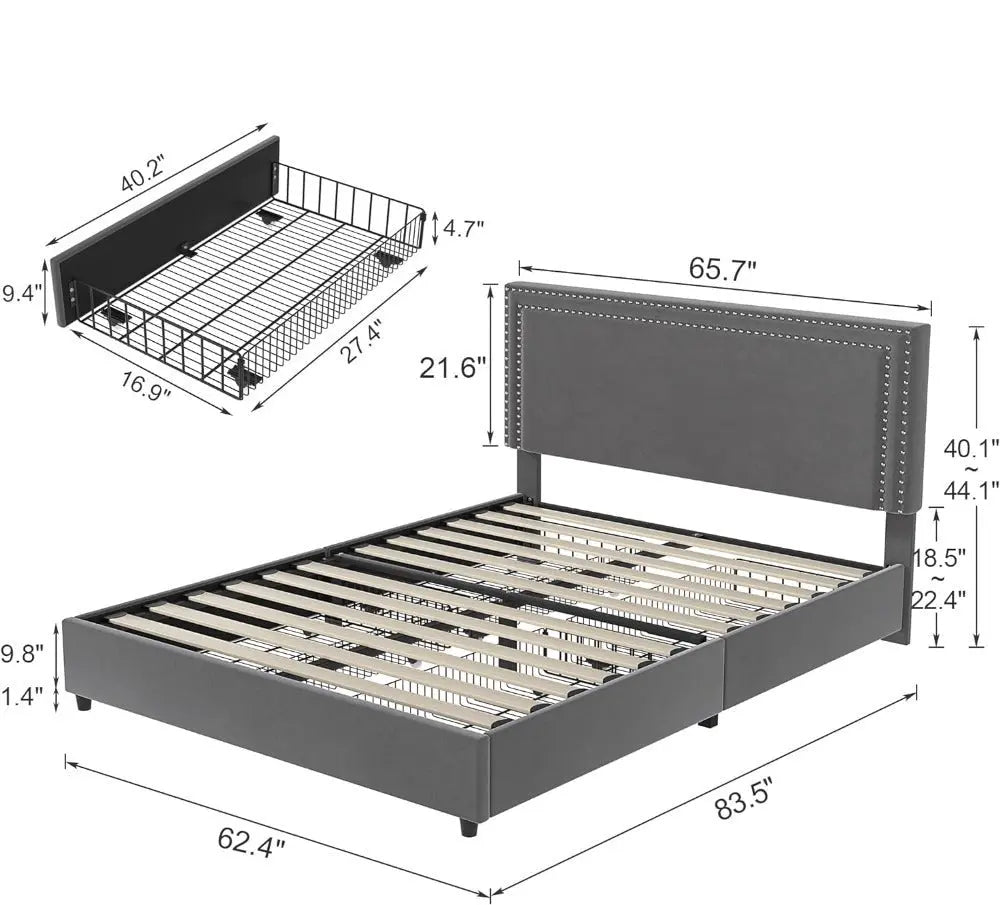 Queen Sized Light Grey Upholstered Platform Bed Frame - Decorstly